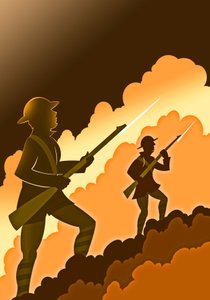 銃剣を持つ第一次世界大戦の兵士 - 塹壕から出てくる 作： Neale Osborne