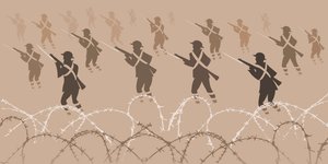 銃剣を持つ第一次世界大戦の兵士 - 塹壕から出てくる 作： Neale Osborne
