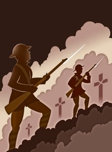 銃剣を持つ第一次世界大戦の兵士 - 塹壕から出てくる