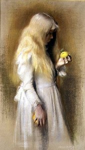 黄金の髪」（紙にパステル 作： Nelly Erichsen