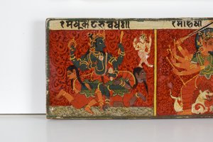 Devimahatmya原稿カバーの詳細（木材に不透明なトイレ） 作： Nepalese School