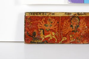Devimahatmya原稿カバーの詳細（木材に不透明なトイレ）