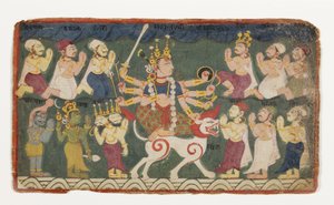 デビマハトミア出身のライオンに乗ったマハラシュミ、1750年頃（紙に不透明なトイレ） 作： Nepalese School