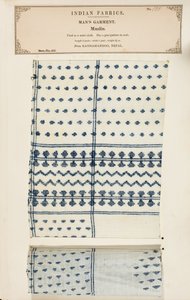 1866年に出版されたジョンフォーブスワトソンによる、インドの繊維製造業者のコレクションからのネパールのカタマンドーからのモスリンサンプル