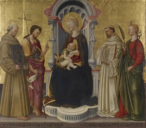 フォーセインツに即位したヴァージンアンドチャイルド、1450年頃（テンペラとパネル上の金） 作： Neri di Bicci
