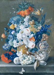 果物、鳥の巣、蝶の花の作品 作： Leopold Blonder