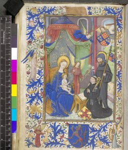 追加 17440 f.13v 百合の聖母、守護聖人ウィレム・ヴァン・ボッサント、ゲント・ミサ典書より