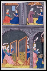 Ms 324 f.62 v。ArachneはPallasに挑戦し、OvidによるMetamorphoses 6からクモになります、1479