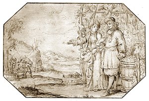 四季。1675年頃、紙にペンとセピアインクで描かれた「秋～収穫 作： Netherlandish School