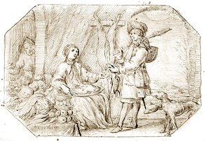 四季。1675年頃 「冬-狩猟からの帰還」（紙にペン、セピアインク） 作： Netherlandish School