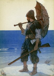ロビンソン・クルーソー」のイラスト（カラーリトグラフ 作： Newell Convers (after) Wyeth