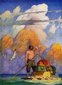 ロビンソン・クルーソー」のイラスト（カラーリトグラフ 作： Newell Convers (after) Wyeth
