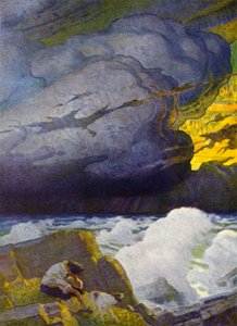 ロビンソン・クルーソー」のイラスト（カラーリトグラフ 作： Newell Convers (after) Wyeth