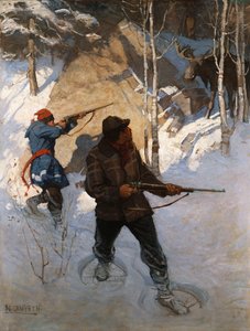 ムースハンティング（キャンバスに油彩） 作： Newell Convers Wyeth