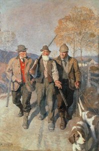 三人の猟師と猟犬（油彩・キャンバス） 作： Newell Convers Wyeth