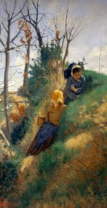 田園風景、ニッコロ・カンニッチ（1846-1906）作、キャンバスに油彩、72x38cm 作： Niccolo Cannicci