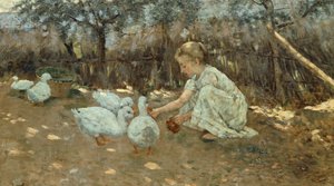 1892年頃、ニッコロ・カンニッチ（1846-1906）の小さなガチョウの群れ、キャンバスに油彩、40,5x70,5 cm。 作： Niccolo Cannicci