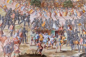 ライゲルエラの1431年の戦いのホールのフレスコ画の詳細 作： Niccolo Granello