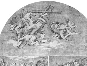 最後の審判、1548 年、1548 年の左上のセクションの下に聖人と十字架を運ぶ天使。 作： Niccolo della Casa