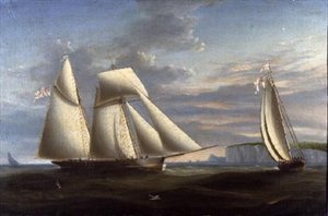 ドーセット島沖のトップセイル・スクーナーとRoyal Yacht Squadronのスクーナー（パネル） 作： Nicholas (circle of) Condy