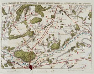 アジャンクールの重要な戦いが行われたサントメールのその部分の地図、「アジャンクールの歴史」のイラスト。 そして、ヘンリー五世のフランス遠征について…」 作： Nicholas Harris Nicolas