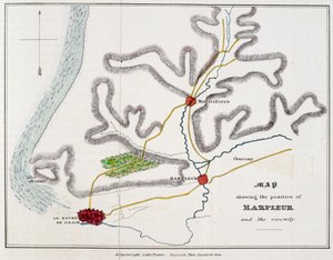 「ハーフルールとその周辺の位置を示す地図」、「アジャンクールの戦いとアンリ 5 世のフランス遠征の歴史...」のイラスト 作： Nicholas Harris Nicolas