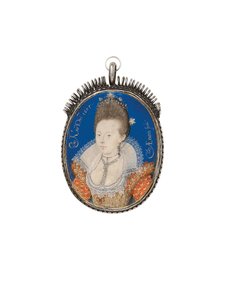 高い立っているラフ、1605年の金のドレスの女性 作： Nicholas Hilliard