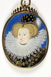 ハンズドン夫人のアンと伝承される女性（水彩・ボディカラー・ベラム 作： Nicholas Hilliard