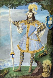 第3代カンバーランド伯ジョージ・クリフォード（1558-1605）の肖像画。ニコラス・ヒリアード（1547-1618）による羊皮紙に水彩で描かれた細密画、1590年頃 作： Nicholas Hilliard