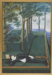 生い茂った中庭で横になっている貴族の肖像画。 第9代ノーサンバーランド伯ヘンリー・パーシーの肖像 作： Nicholas Hilliard