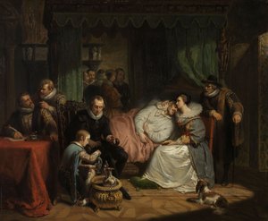 ウィリアム1世王子は、1582年、1840年にアントワープでジャンジャウレキによって彼の人生を中絶しようとした後、彼の妻シャーロットドブルボンによって世話をしました。 作： Nicholas Pieneman