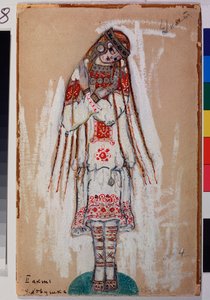 イゴール・ストラヴィンスキー (1882-1971) のバレエ「春の祭典」の女性キャラクターのコスチューム。 Nicolas (Nicholas) Roerich (1874-1947) の作品、厚紙にグワッシュ 作： Nicholas Roerich