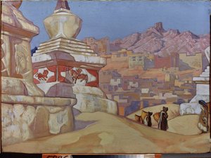 幸運の運び屋（マイトレーヤ組曲より）。 チベット仏教。 ニコラス・レーリッヒ (1874-1947) の作品、ダンボールにテンペラ 作： Nicholas Roerich