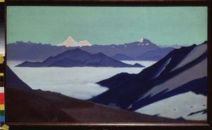 ヒマラヤ (チベット)。 山の霧。 （ヒマラヤ。山の霧）。 ニコラス・レーリッヒ (1874-1947) の作品、キャンバスにテンペラ、1936 年以前。 ロシア美術、20 世紀、象徴主義。 国立ロシア美術館、サンクトペテルブルク。 作： Nicholas Roerich
