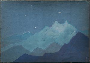 ヒマラヤ、月明かりに照らされた山、スケッチ、1933
