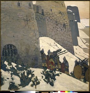 ウォッチ。 ニコラス・レーリッヒ（1874-1947）による絵画、キャンバスに油彩 作： Nicholas Roerich