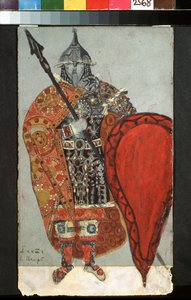 アレクサンダー・ボロディン (1833-1887) によるオペラ「イーゴリ公」の衣装プロジェクト。 Nicholas Roerich (1874-1947) の作品、紙に鉛筆、ガッシュ、金 作： Nicholas Roerich