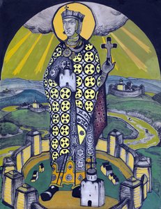 聖オルガ、キエフの王女 (紙にコラージュとテンペラ) 作： Nicholas Roerich