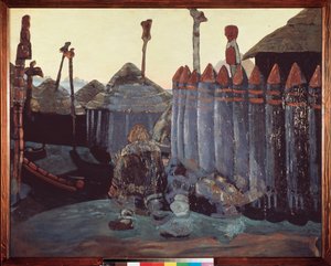 異教のマウンド。 （中世、ウクライナ）。 Nicolas (Nicholas) Roerich (1874-1947) の作品、ダンボールにテンペラ 作： Nicholas Roerich
