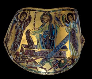 Armilla: The Resurrection.ムーズの銅とエナメルの儀礼用ブレスレット。ニコラ・ヴェルダンの工房（1130/50-1205頃） 中世、1170-1180頃。パリ、ルーヴル美術館