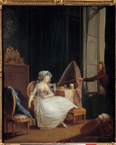 軽薄な愛 胸の上で眠っている若い女性の胸を発見する男性。ニクラス・ラヴランス（1737-1807）の絵画。18世紀 パリコニャック博物館 ジェイ