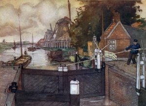Noordervaldeursluis, Zaandam (カラーリトグラフ) 作： Nico Jungman