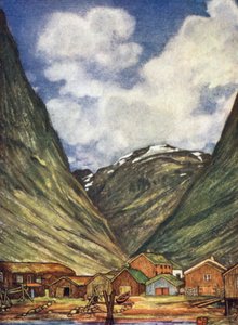 ノルウェー。Sundalsorenの冠雪した山（カラーリトグラフ 作： Nico Jungman
