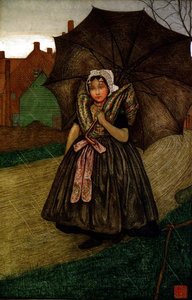 雨の中のオランダ人女性（パステル・紙）