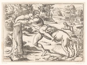 ライオンに襲われるクロトンのミロ 作： Nicolò Boldrini (attributed to)