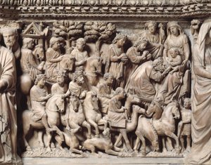 マギの旅と賛美、大理石の説教壇からのディテール 作： Nicola Pisano