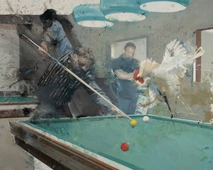 雄鶏とビリヤードII、2022年（キャンバスに油彩） 作： Nicola Pucci