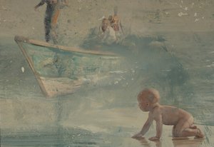 浜辺の子供、2016年（キャンバスに油彩） 作： Nicola Pucci