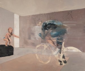 サイクリストと子供、2019年（キャンバスに油彩） 作： Nicola Pucci