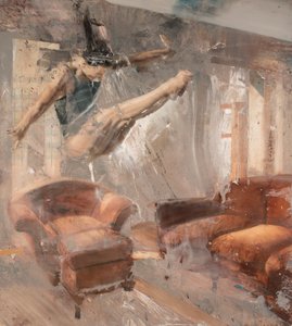 ソファに飛び込む、2018年（キャンバスに油彩） 作： Nicola Pucci